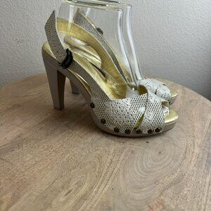 Cynthia Vincent Womens Slingback Heels Size 9 Studded Lace & Leather Made In Ita